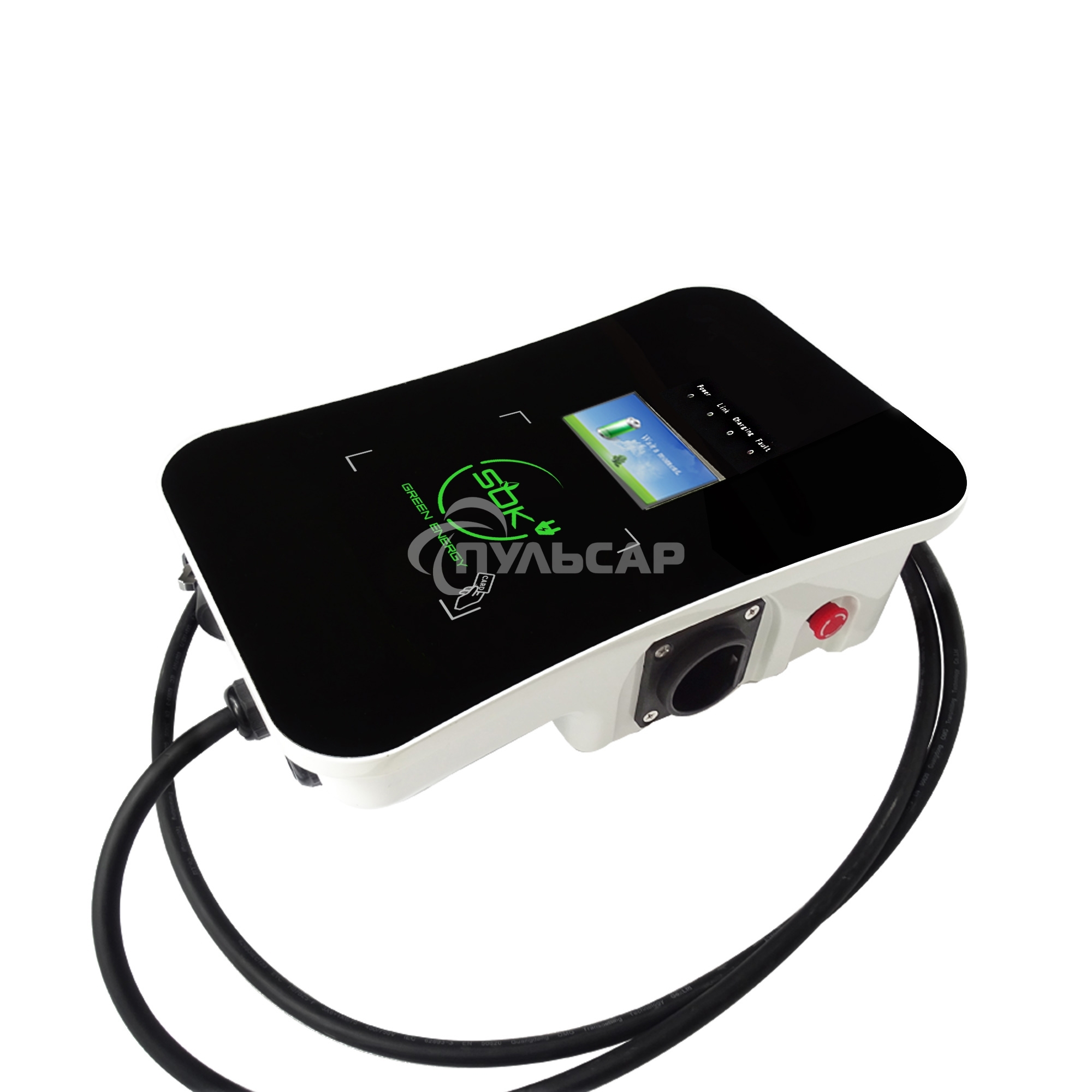 Зарядная станция S'OK Green Energy M3W Series Wallbox EV Charger SM3W10732542-7wf, 1-phase,7kw (32a/ 220v), ocpp 1.6j, rfid, wifi, lan, ip54, кабель 7.5м