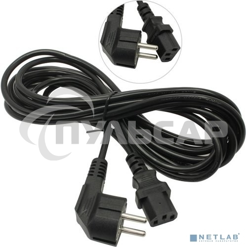 Кабель питания ExeGate Special PC-5S (Евровилка угловая Schuko->С13) 3*0.5, CCA, черный, 5м