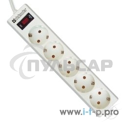 Сетевой фильтр Defender ES, 5.0м, 5 розеток белый