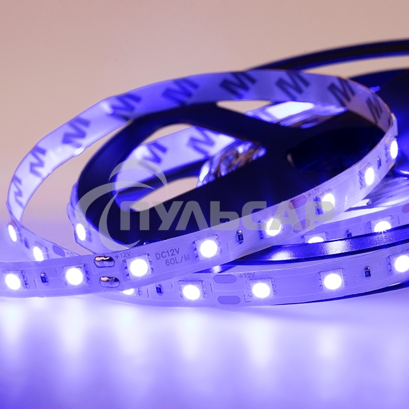 Лента светодиодная открытая, 10 мм, IP23, SMD 5050, 60 LED/m, 12 V, цвет свечения синий