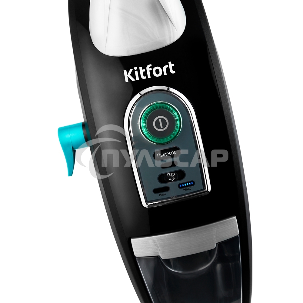 Пылесос вертикальный паровой Kitfort КТ-535-1 черный, питание от сети, 1600 Вт, уборка влажная/паром/сухая, пылесборник 1 л