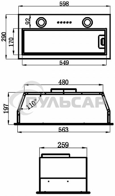 Вытяжка встраиваемая Maunfeld Thames 601M черный, 60 см, 520 куб. м/ч, 45 дБ