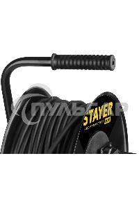 Удлинитель силовой Stayer 55076-50 3x2.5кв.мм 4розет. 50м КГ катушка черный