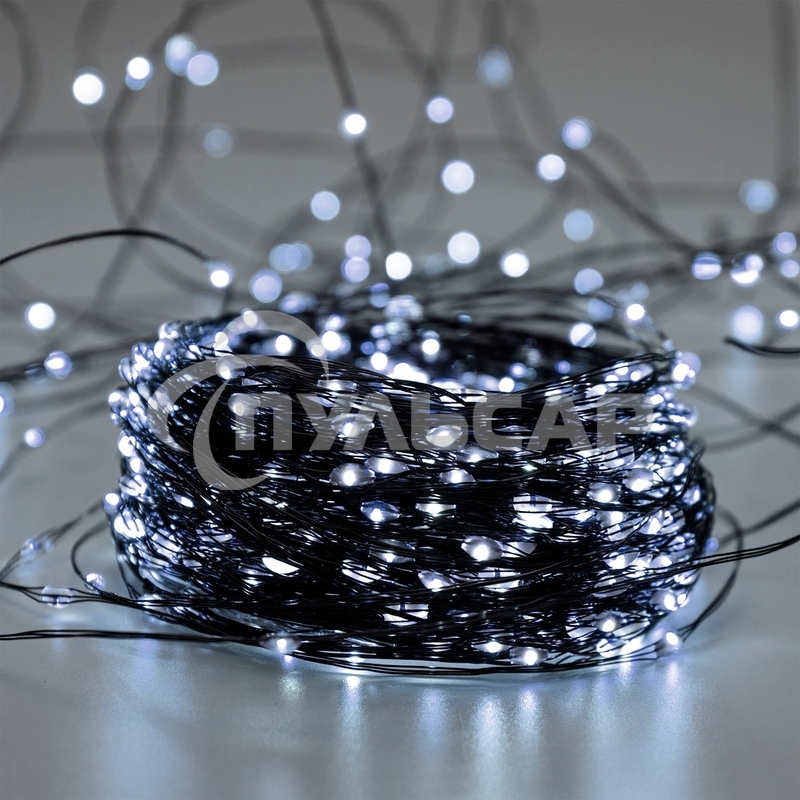 Гирлянда Роса с контроллером 50м, 500LED, IP20, 230В, зеленый провод, белое свечение 