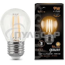Лампа светодиодная Filament Шар E27 9Вт 2700К Gauss 105802109