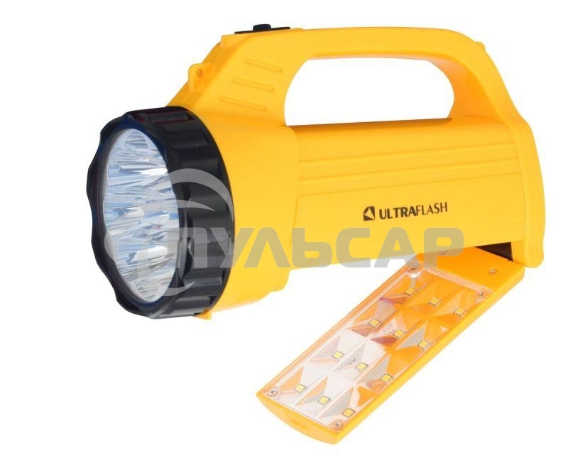 Фонарь акку. 220В желт., 9LED +12SMD LED, 2 реж, SLA, плас., коробка 12860 Ultraflash LED3819CSM