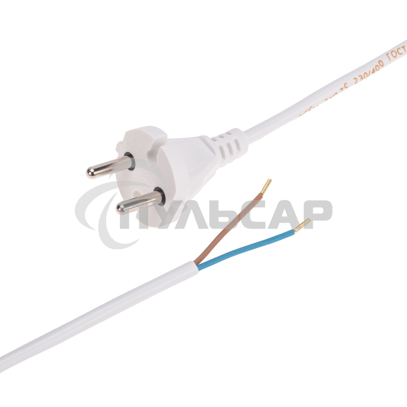 Шнур электрический с вилкой ПВС 2х0,75 мм2 1,5м (белый) Rexant