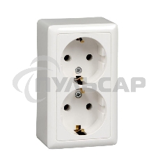 Розетка 2-м ОП Хит 16А 250В без защ. шторок с заземл. с изол. пластиной белый  SchE RA16-238I-B