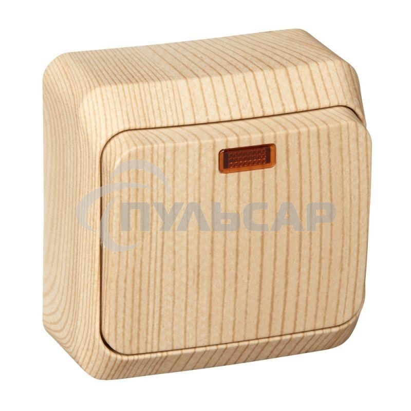 Выключатель 1-кл. ОП Этюд Дача 10А IP20 с индик. сосна SchE BA10-005D