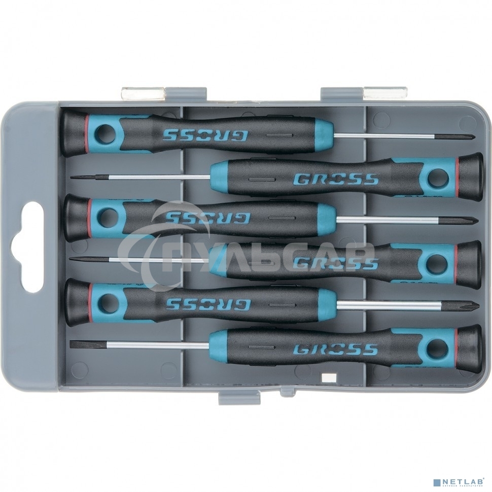 Набор отверток GROSS 13347для точной механики crmo двухкомпонентные рукоятки 6шт. пласт. бокс