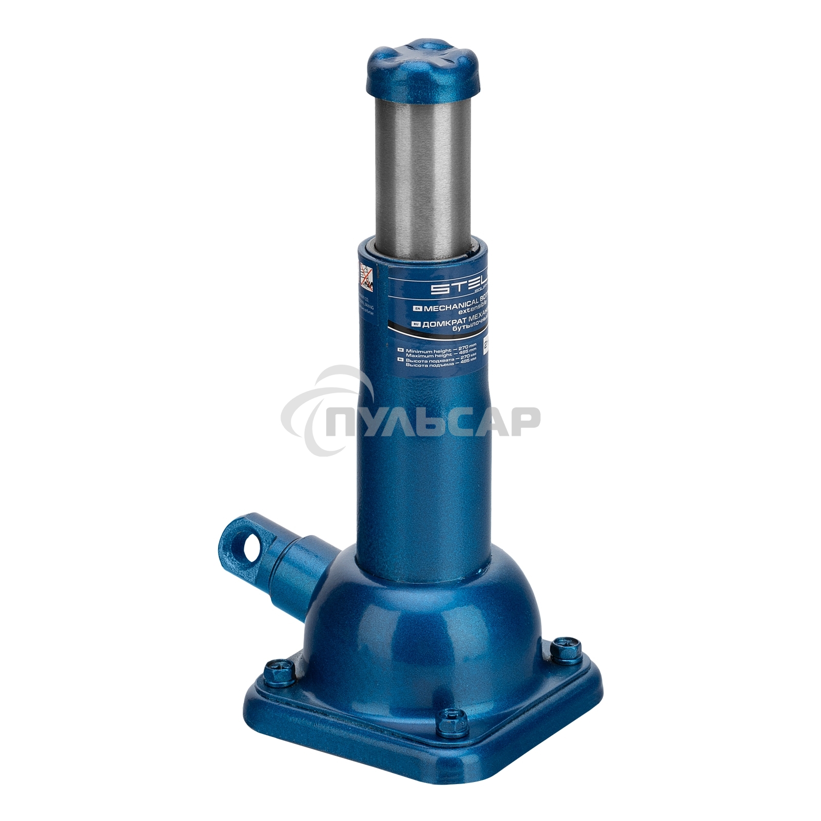 Домкрат механический бутылочный, 2 т, h подъема 270–485 мм, 2 части (домкрат, ручка) Stels