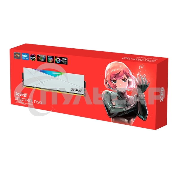 Оперативная память XPG Spectrix D50 RGb, 32Gb (2x16Gb), DDR4, 3600MHz, CL18, UDIMM, RGb, с радиатором, белый