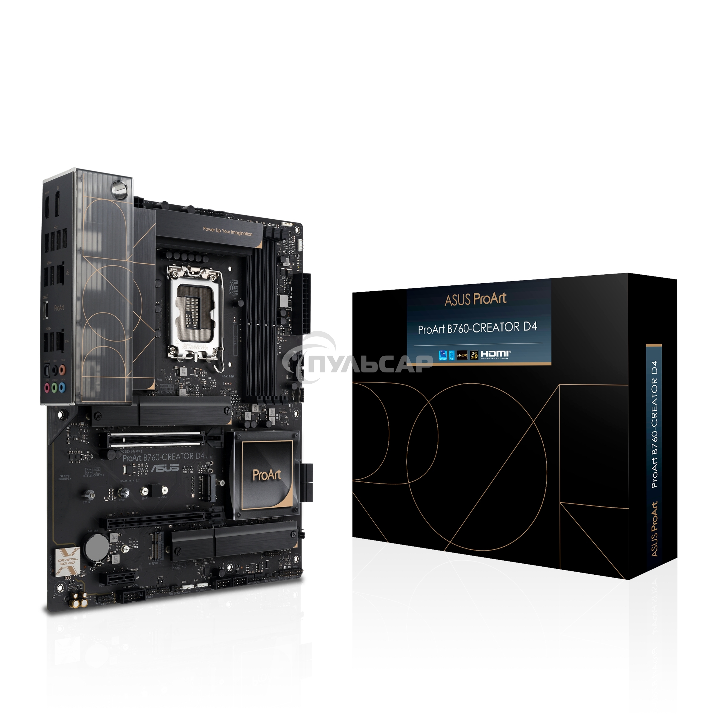 Материнская плата ASUS ProArt B760-CREATOR D4, LGA 1700, Intel B760, 4xDDR4, 4xSATA, 3xM.2, 1xPCIe 5.0 x16, 1xPCIe 4.0 x4, 1xDP, 1xHDMI, 2x2.5Gb LAN, 4xUSB-A, 1xUSB-C, 5x3.5 мм, 7.1, Standard-ATX