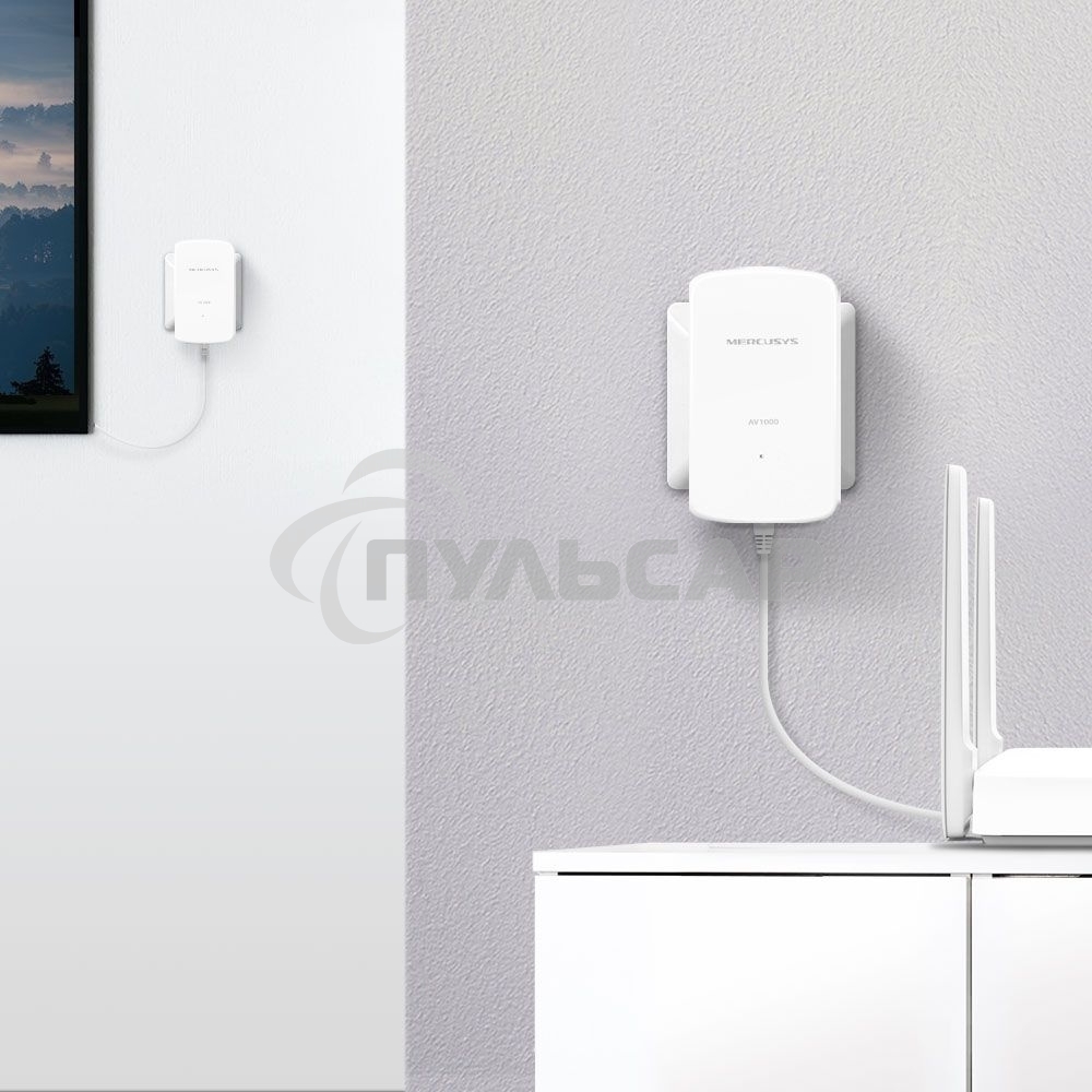 Комплект гигабитных адаптеров Mercusys AV1000 Gigabit Powerline Kit, HomePlug AV2 standard, 1 Gigabit port, 300m over electrical circuits, plug and play.