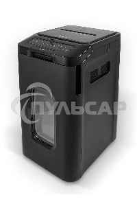 Шредер Heleos АП55-4 черный с автоподачей (секр.P-4) фрагменты 400лист. 55лтр. скрепки скобы пл.карты