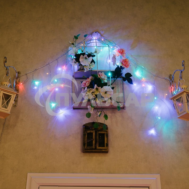 Гирлянда Neon-night Айсикл (бахрома) светодиодный, 1,8 х 0,5 м, прозрачный провод, 230 В, диоды RGB