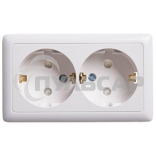 Розетка 2-м ОП Хит 16А защ. шторки с заземл. белый  SchE RA16-239-B