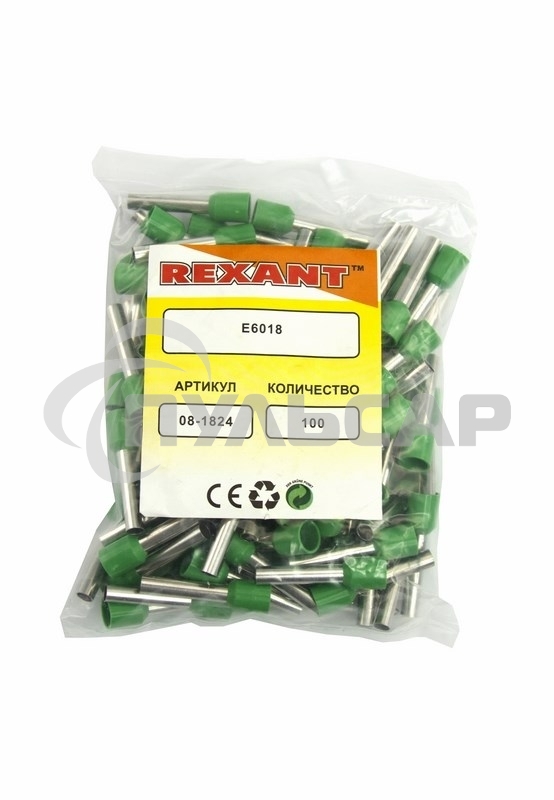 Наконечник штыревой втулочный изолированный F-18 мм 6 мм² (НШВи 6.0-18) зеленый Rexant