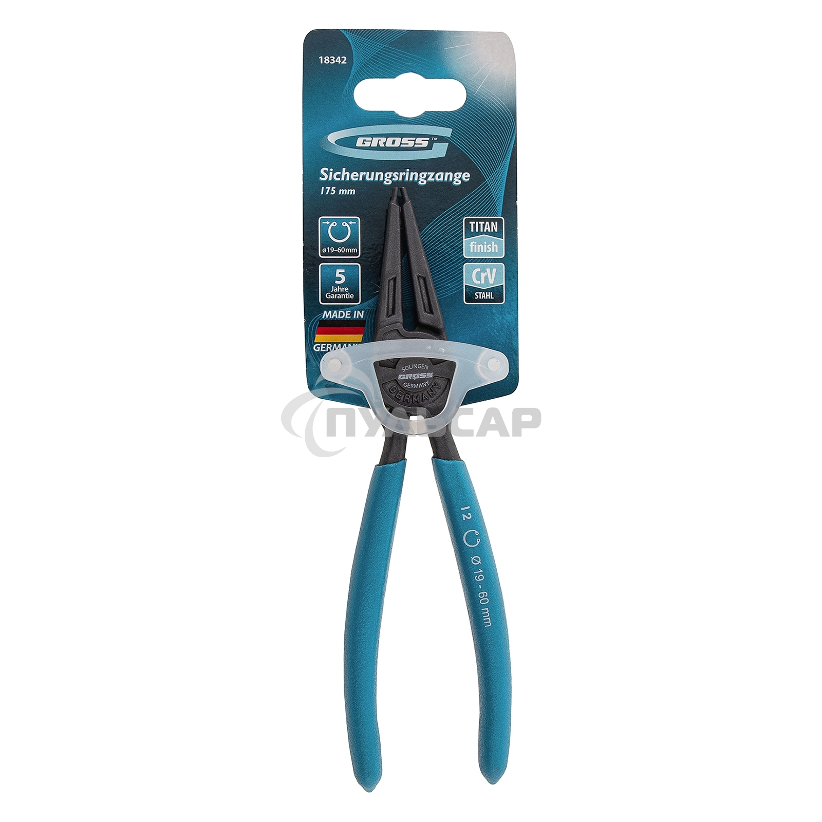 Съемник, 175 мм, для внутренних стопорных колец (19-60 мм), прямые губки (сжим)Gross