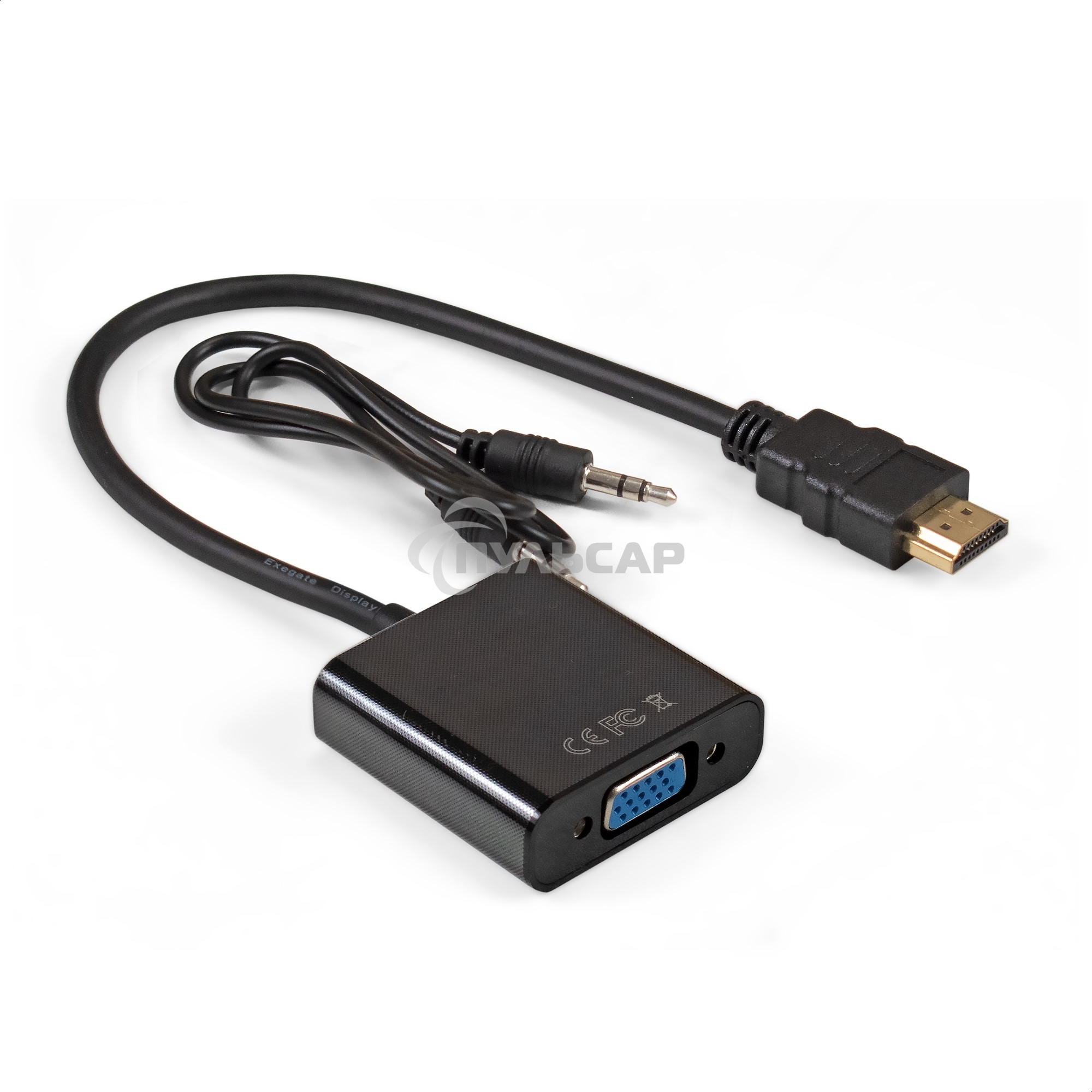 Кабель-переходник HDMI-VGA ExeGate EX-HDMIM-VGAF-3.5JackS-0.3 (19M/15F, 0,3м + аудио 3.5мм Jack M 0,5м) Преобразователь цифрового HDMI сигнала в VGA видео и стерео-аудио