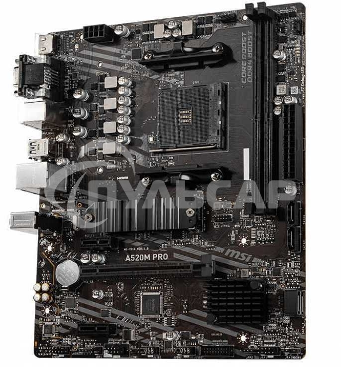 Материнская плата MSI A520M PRO, AM4, AMD A520, 2xDDR4, 4xSATA, 1xM.2, 1xPCIe 3.0 x16, 1xVGA, 1xDVI-D, 1xHDMI, 1x 1Gb LAN, 2xUSB 2.0, 4xUSB 3.2 Gen 1, 3x3.5 мм, 7.1, mATX