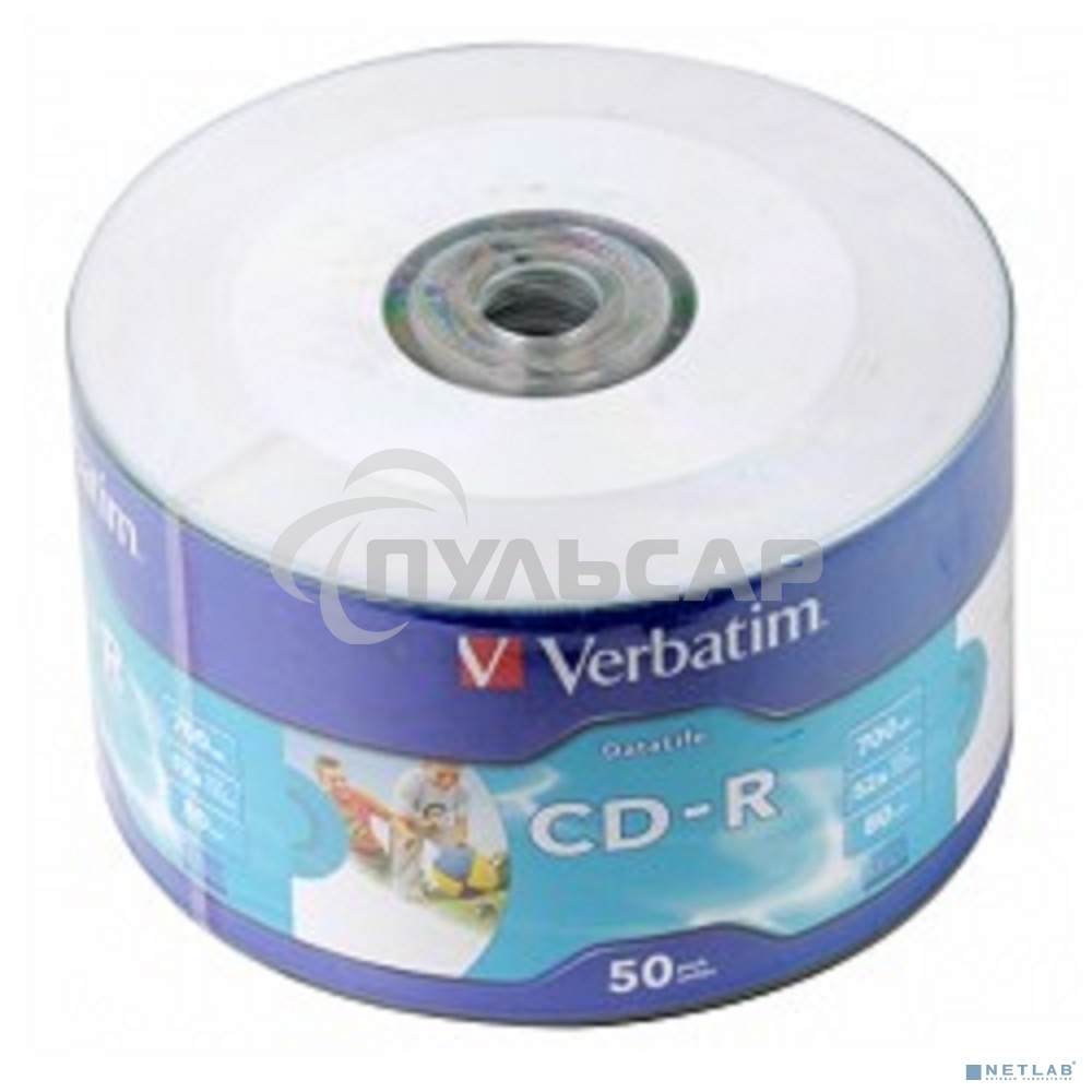 Диск CD-R Verbatim 80min, 700mb, 52x Shrink/50 Ink Print 43794