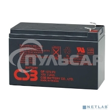 Батарея CSB серия GP, GP1272, напряжение 12В, емкость 7.2А·ч (разряд 20 часов), макс. ток разряда (5 сек.) 100А, ток короткого замыкания 304А, макс. ток заряда 2.8A, свинцово-кислотная типа AGM, клеммы F1, ДxШxВ 150.9x64.8x98.6мм., вес 2.4кг., срок службы