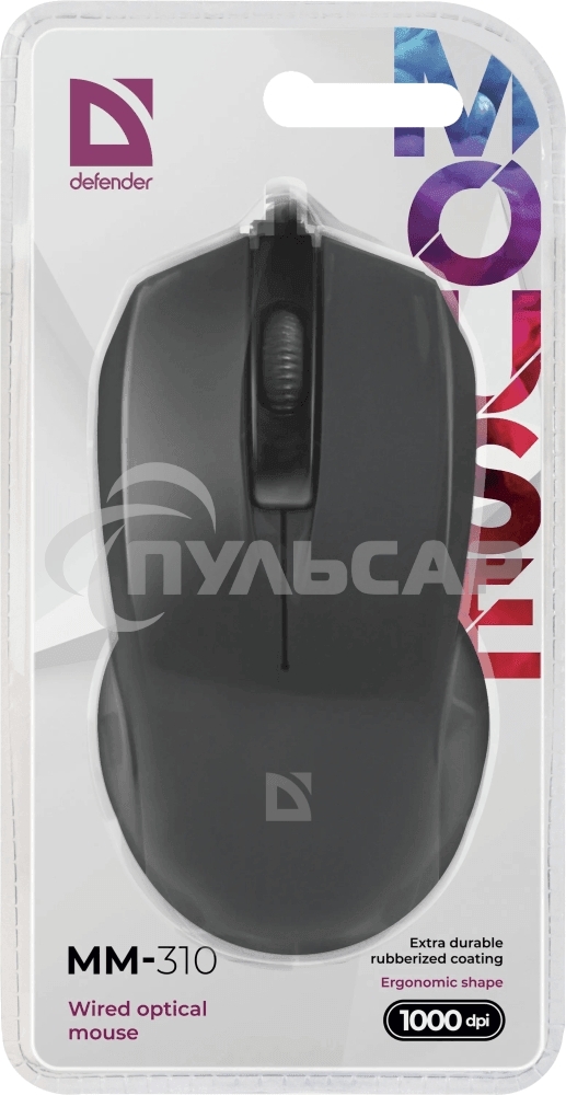 Мышь проводная Defender MM-310 черный, 1000 dpi, USB, кнопки - 3