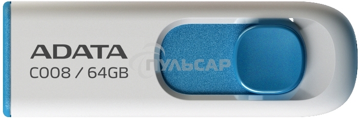Флешка USB ADATA С008 (AC008-64G-RWE), 64 Gb, USB 2.0, R/W 15/5, белый/синий