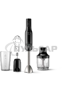 Блендер погружной Philips HR2543/90, 700Вт, 1 скорость, турбо режим, стакан для взбивания, венчик, измельчитель, черный