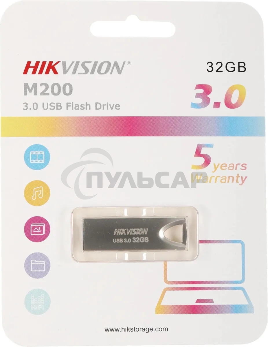 Флешка USB R/W Hikvision (HS-USB-M200/32G/U3), 32GB, USB 3.0, R/W металик
