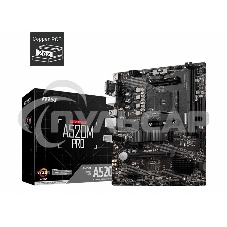 Материнская плата MSI A520M PRO, AM4, AMD A520, 2xDDR4, 4xSATA, 1xM.2, 1xPCIe 3.0 x16, 1xVGA, 1xDVI-D, 1xHDMI, 1x 1Gb LAN, 2xUSB 2.0, 4xUSB 3.2 Gen 1, 3x3.5 мм, 7.1, mATX
