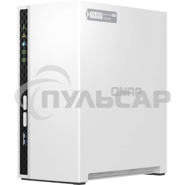 Сетевое хранилище SMB QNAP TS-233 NAS 2 HDD trays. ARM 4-core Cortex-A55 2.0GHz, ram 2 Gb (max), 1x1GbE, 2xUSB 2.0 port,1xUSB 3.2 Gen 1
