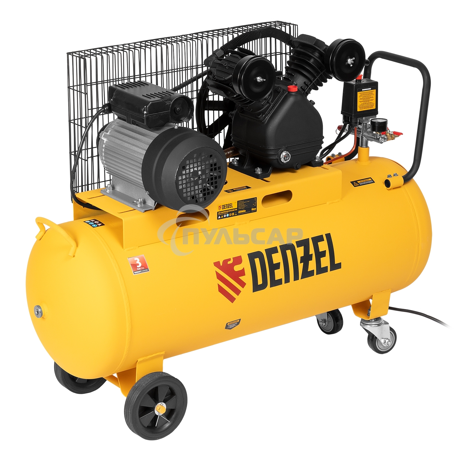 Компрессор воздушный рем. привод BCV2200/100, 2,2 кВт, 100 литров, 370 л/мин Denzel