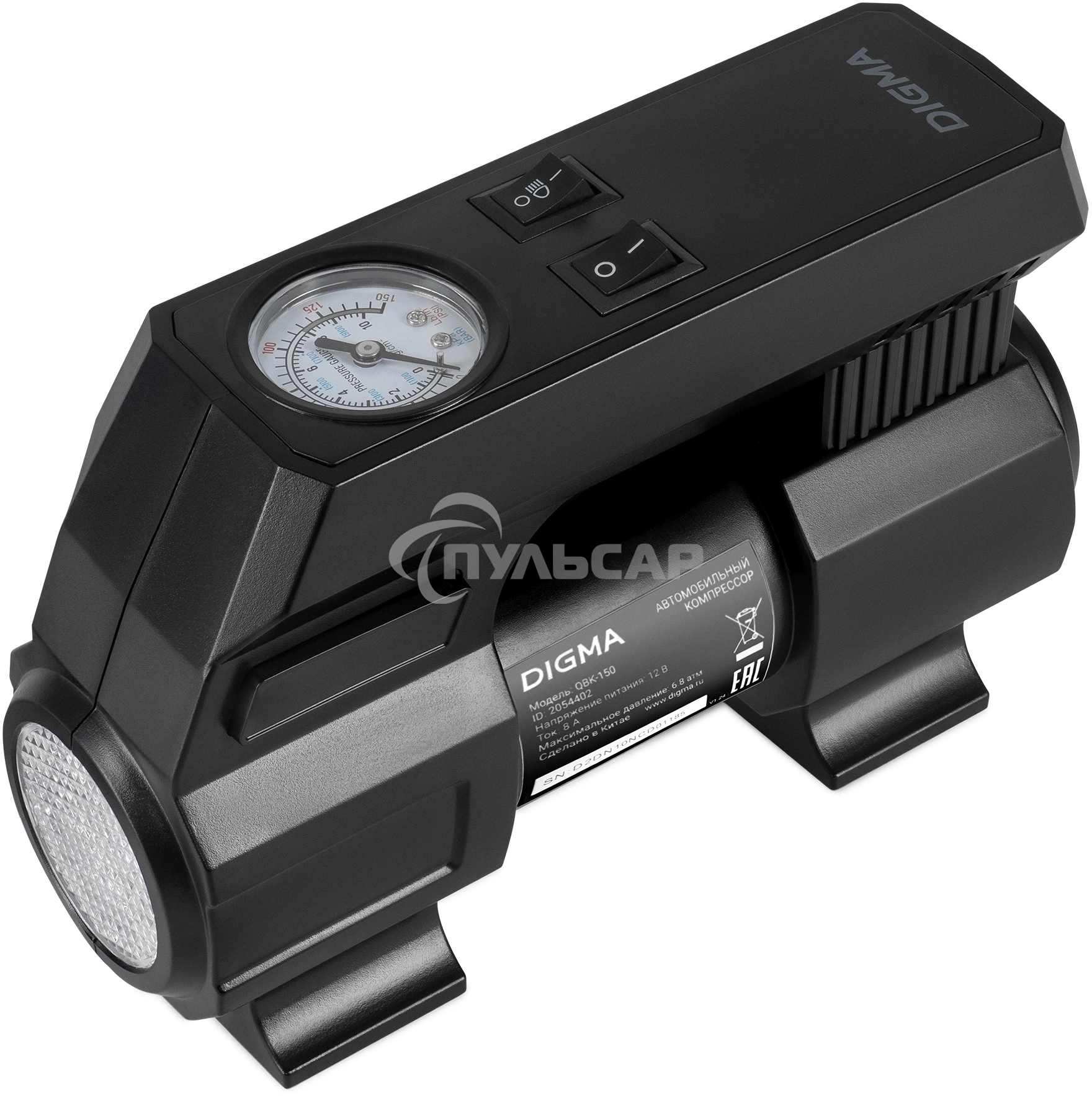 Автомобильный компрессор Digma QBK-150 шланг 0.6м