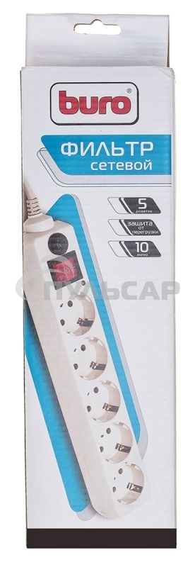 Сетевой фильтр BURO Сетевой фильтр, 5 розеток, 3 метра, (500SH-3-W), белый 992290
