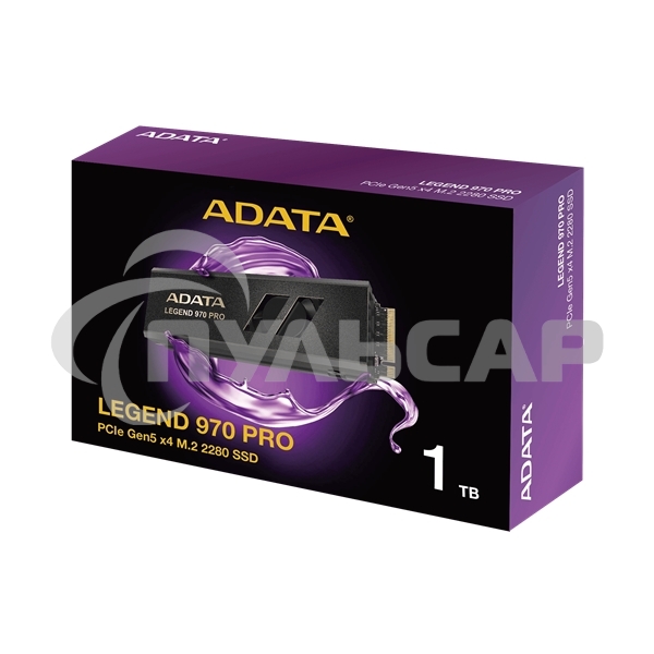 Накопитель SSD ADATA Legend 970 Pro, 1000 Gb, M.2 2280, PCIe 5.0 x4, NVMe 2.0, 3D TLC, R/W 13000/5800 МБ/сек, радиатор с вентилятором