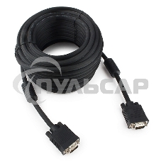 Кабель VGA Premium Cablexpert CC-PPVGA-15M-B, 15M/15M, 15м, черный, тройной экран, феррит.кольца, пакет