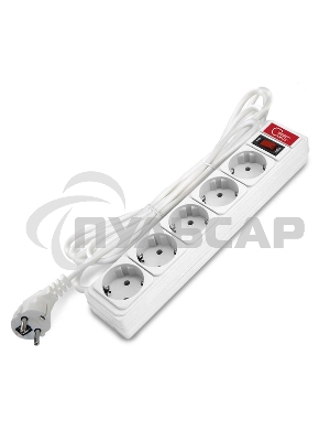 Удлинитель с сетевым фильтром 5х3м 10А ПВС 3х0.75 бел. Союз 1325