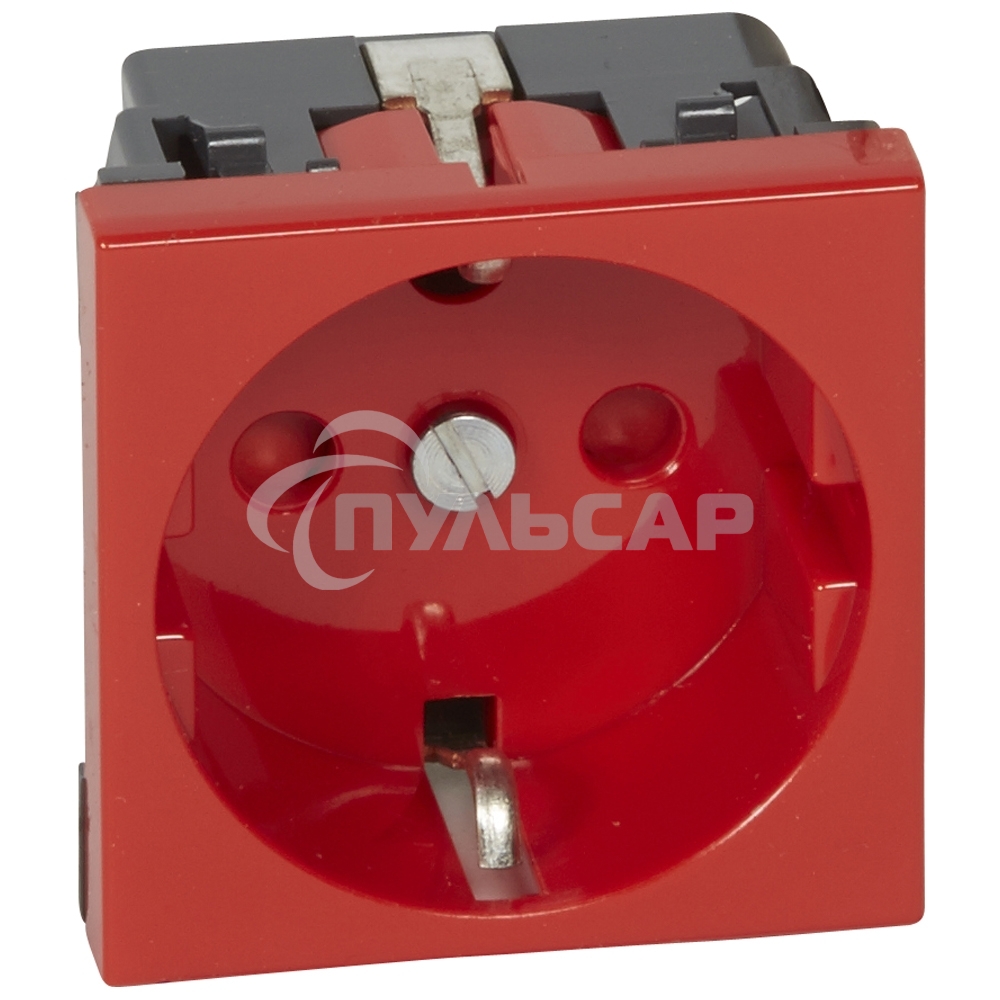 Механизм розетки Legrand 1-м СП Mosaic 2модульный, с заземлением, красный Leg 077214 124965