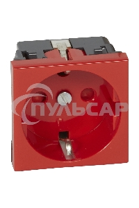 Механизм розетки Legrand 1-м СП Mosaic 2модульный, с заземлением, красный Leg 077214 124965