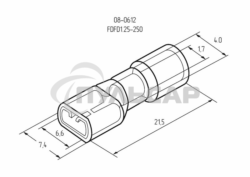 Клемма плоская полностью изолированная гнездо 6.6 мм 0.5-1.5 мм² (РППи-м 1.5-(6.3)) Rexant