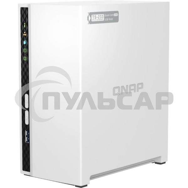 Сетевое хранилище SMB QNAP TS-233 NAS 2 HDD trays. ARM 4-core Cortex-A55 2.0GHz, ram 2 Gb (max), 1x1GbE, 2xUSB 2.0 port,1xUSB 3.2 Gen 1