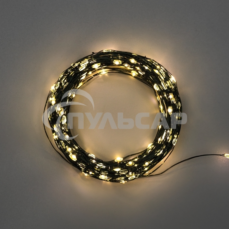 Гирлянда Роса с контроллером 30м, 300LED, IP20, 230В, зеленый провод, теплое белое свечение 