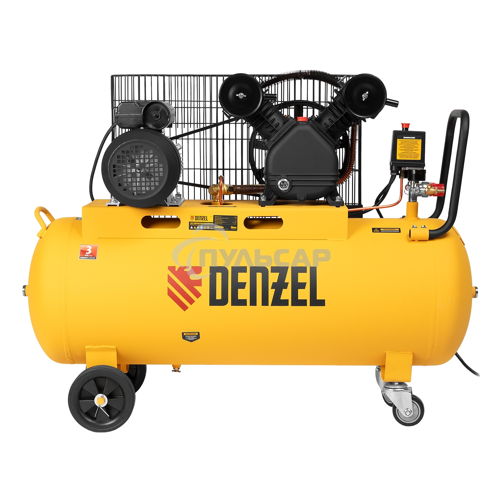 Компрессор воздушный рем. привод BCV2200/100, 2,2 кВт, 100 литров, 370 л/мин Denzel