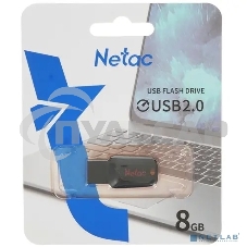 Флешка USB Netac U197 8 Gb <NT03U197N-008G-20BK>, USB 2.0, пластиковая, черная