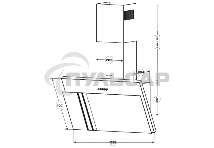 Вытяжка наклонная Centek CT-1826-60 черный, 60 см, 600 куб. м/ч, 69 дБ