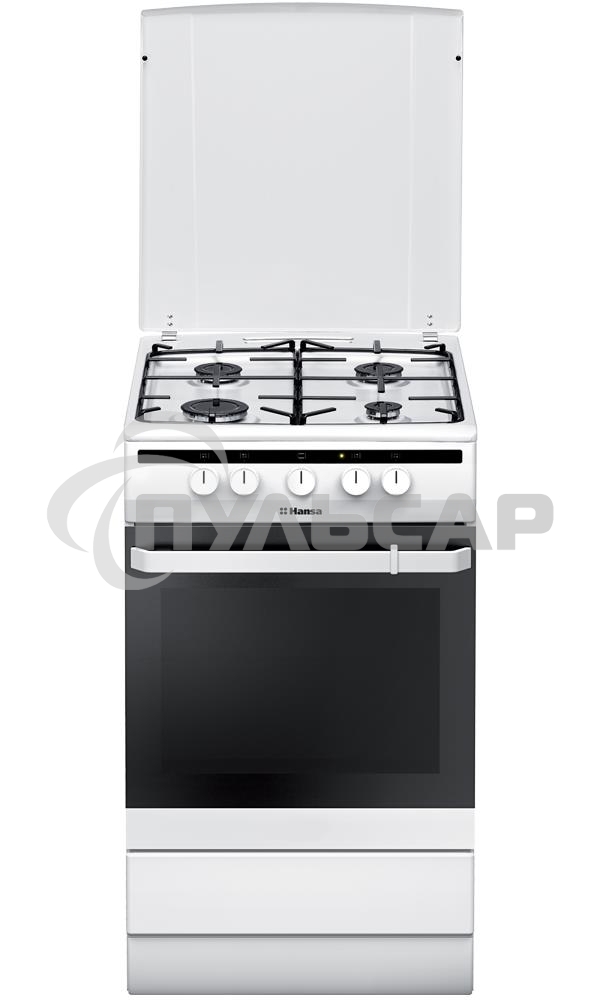Плита газовая Hansa FCGW51003 белый, конфорок 4 шт, духовка 56 л, 50 см x 85 см x 60 см