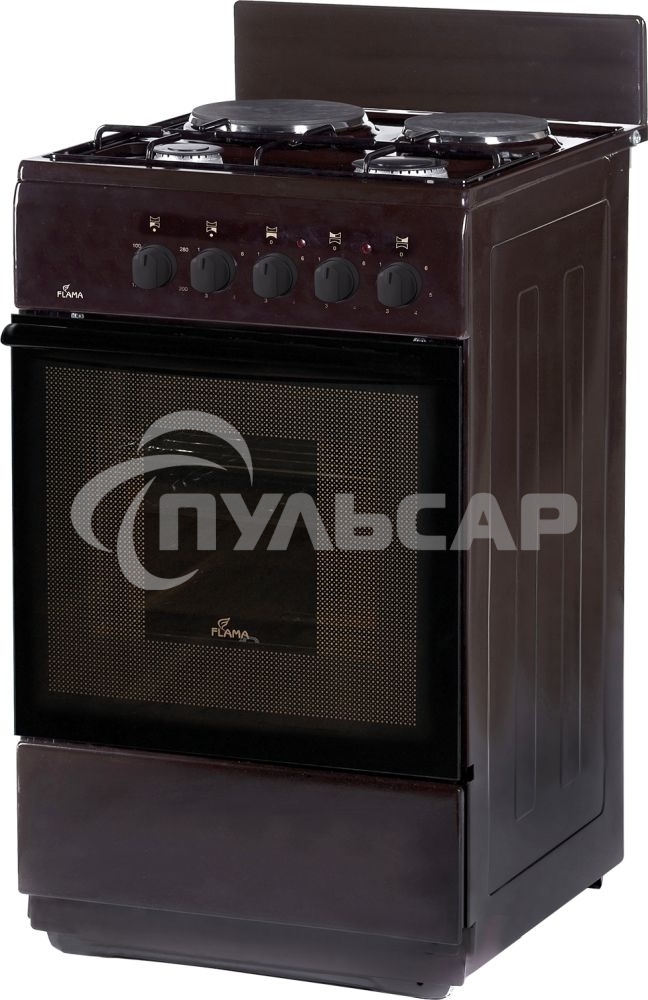 Плита комбинированная Flama RK 2201 B коричневый, конфорок 4 шт, духовка 50 л, 50 см x 85 см x 60 см