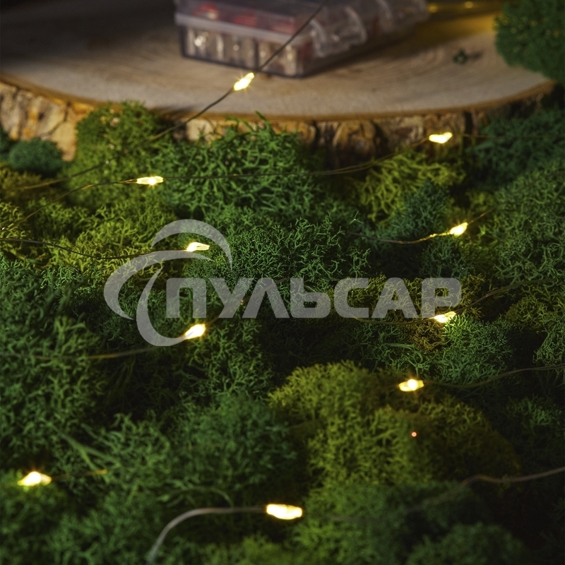 Гирлянда Роса с контроллером 30м, 300LED, IP20, 230В, зеленый провод, теплое белое свечение 